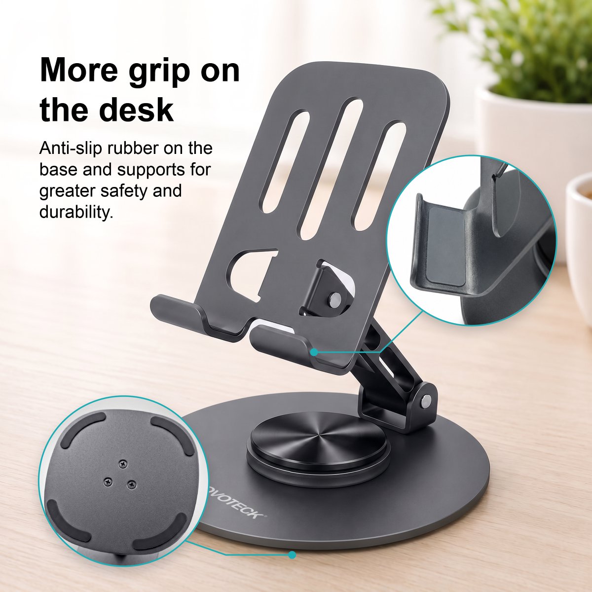 NOVOTECK Z-093 Soporte Giratorio Plegable para Teléfono – Soporte Metálico Ajustable 360° para Smartphones y Tabletas