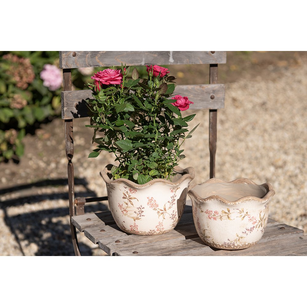 Blumepot Ø 17x11 cm Beige Pink Keramik Blumenpot im Inneren