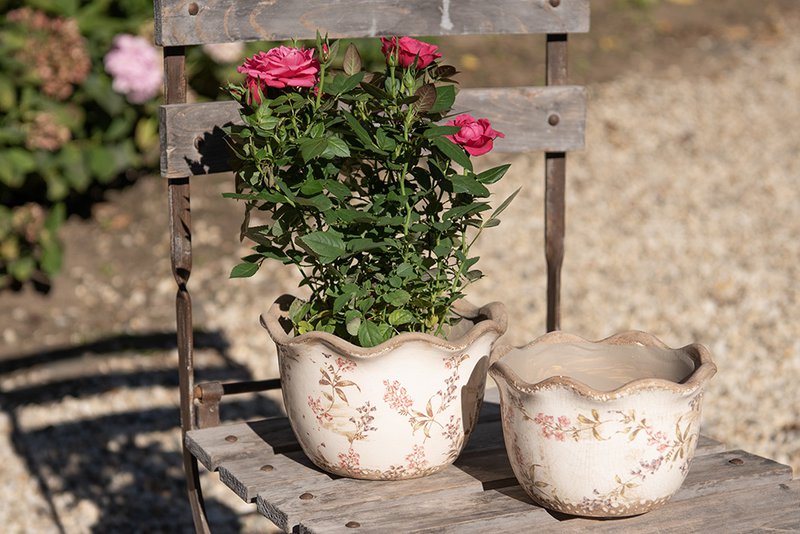 Blumepot Ø 17x11 cm Beige Pink Keramik Blumenpot im Inneren
