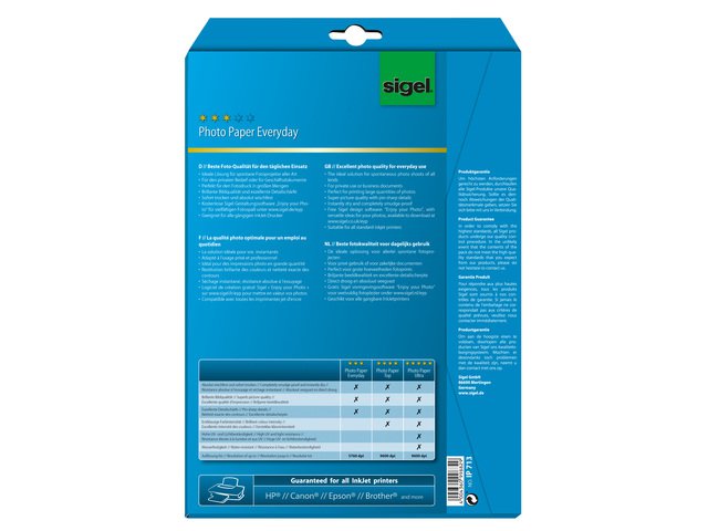 Carta fotografica Inkjet Sigel A4 Everyday+ 170 g/m² bianca 20 fogli lucidi