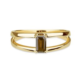 The Imaginative Stress Relief Ring is a statement ring featuring a rectangular-cut gemstone in a gold-tone setting. The ring has a modern, minimalist design that can be worn as a fashion accessory or for stress relief.