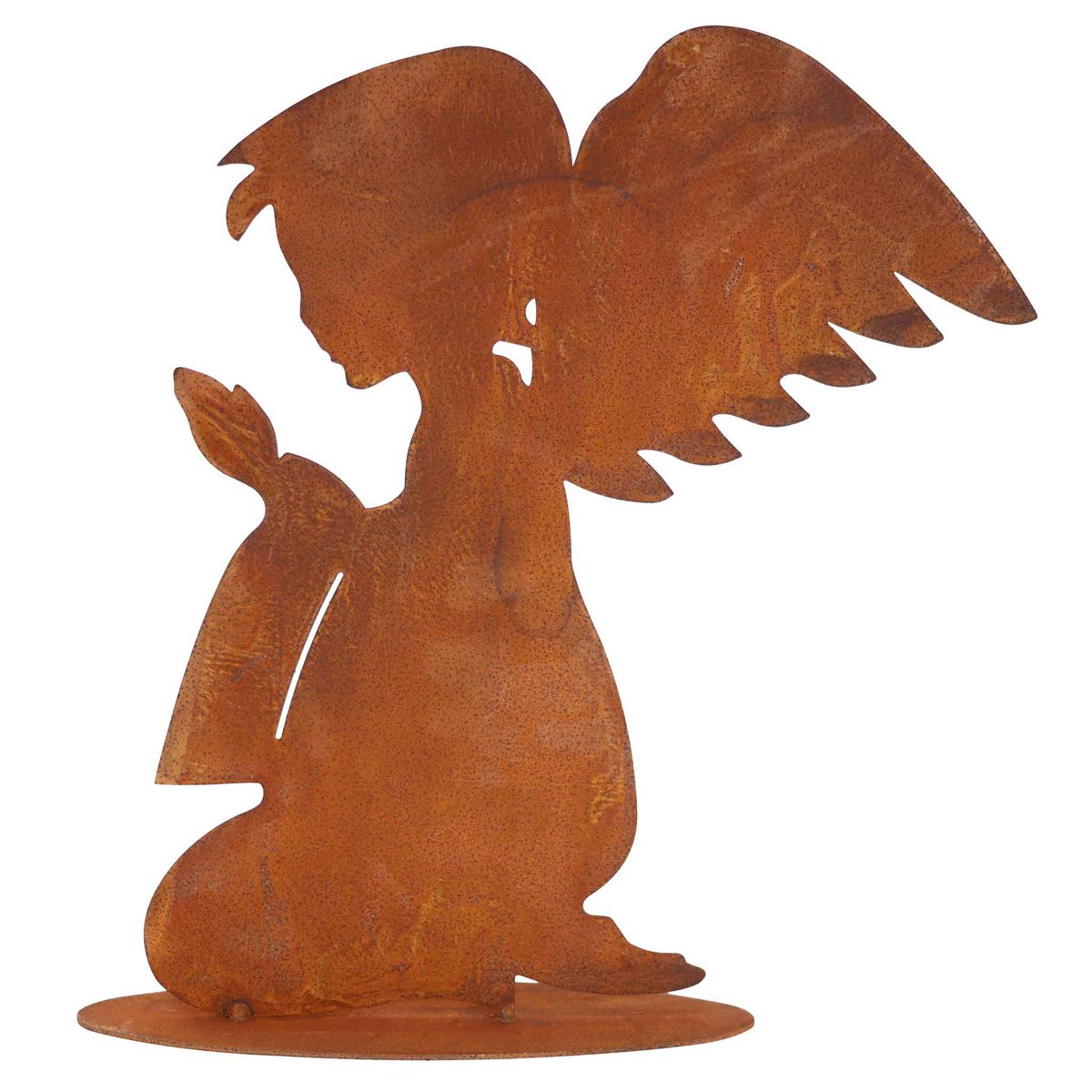 Metal Christmas decoration angel praying | on base plate or on rod | Patina decoration for Christmas
