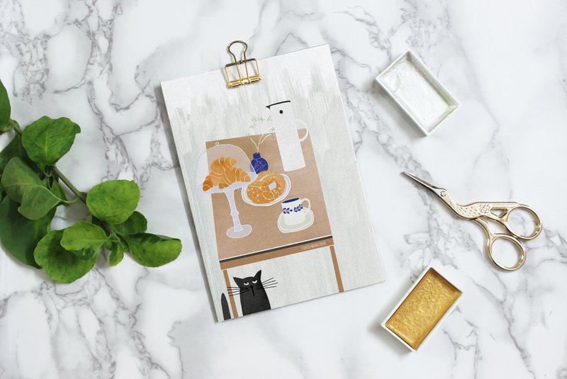 postcard 'koffie en croissants'
