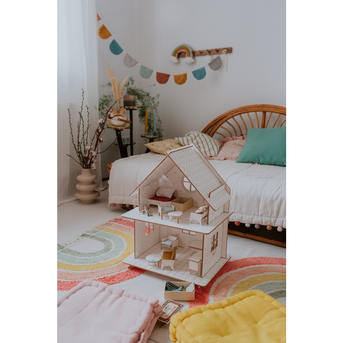 Wooden Dollhouse, modular construction, minimalist design
