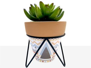 MACETA SURT. CERAMICA ETNICO C/SOP.METAL HM84581