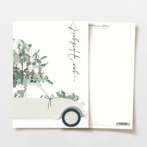 Wedding card 'for the wedding' with a sweet car and eucalyptus