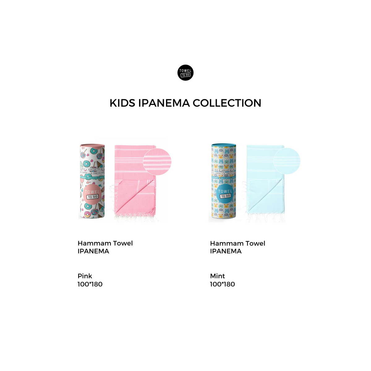 TOWEL TO GO IPANEMA KIDS Cotton Beach Towel 180x100 cm | Lightweight Quick Dry | Mint | with Gift Box