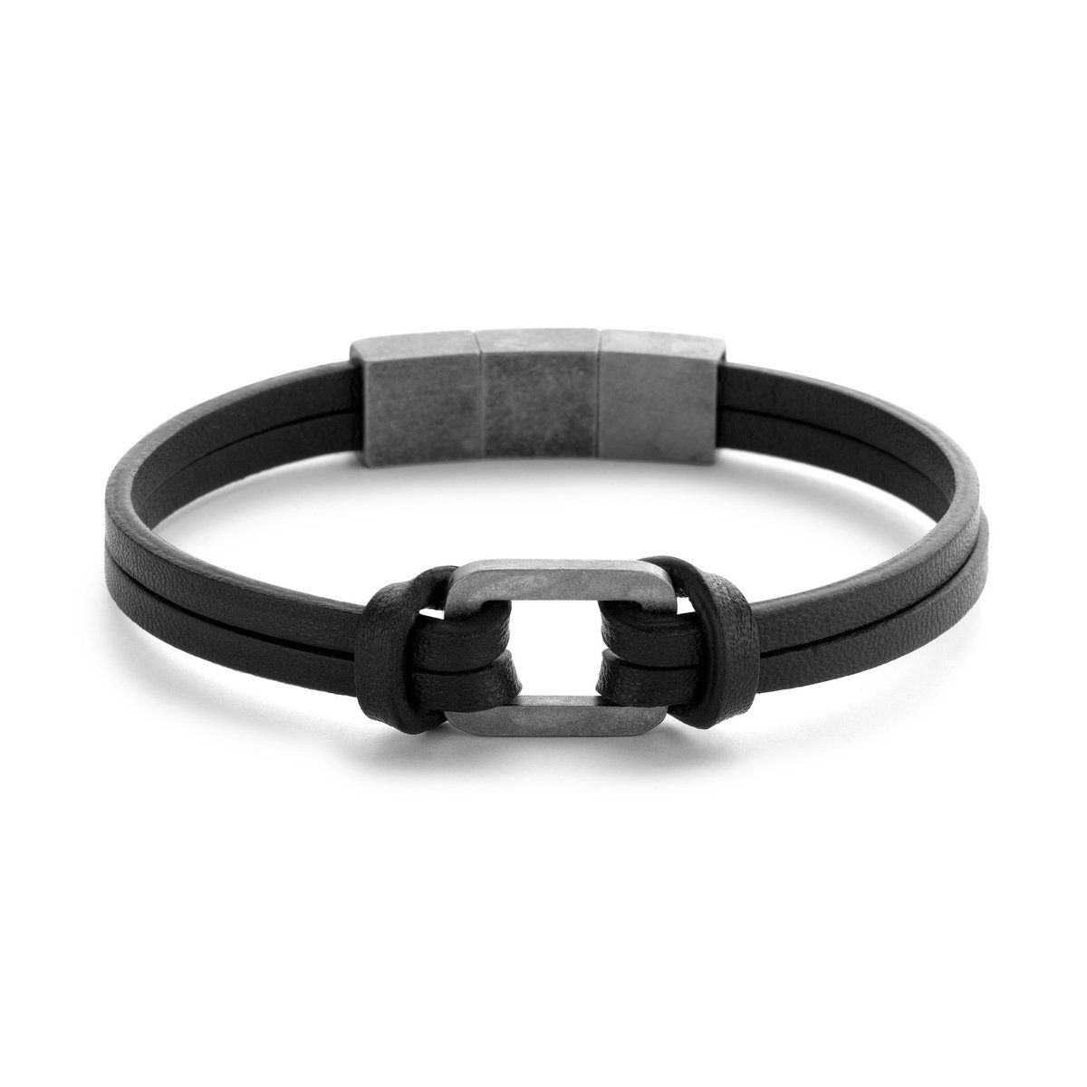 Frank 1967 7FB-0439 Lederarmband mit Stahlelement – ​​21 cm – Schwarz