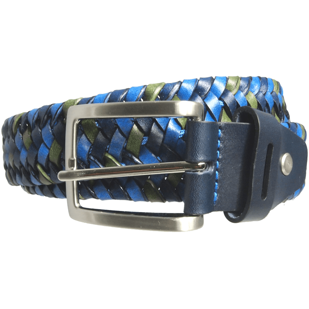 Ceinture à tissage élastique tricolore 34 mm Bleu
