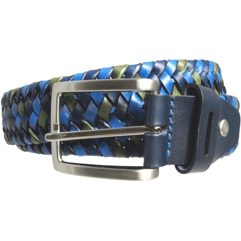 Ceinture à tissage élastique tricolore 34 mm Bleu