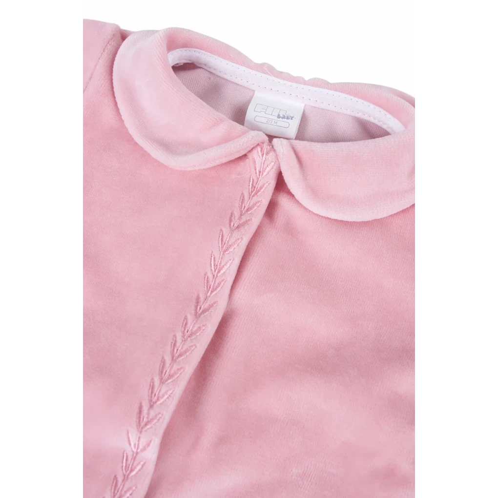 Baby velour sovedragt i Pink med krave, pige