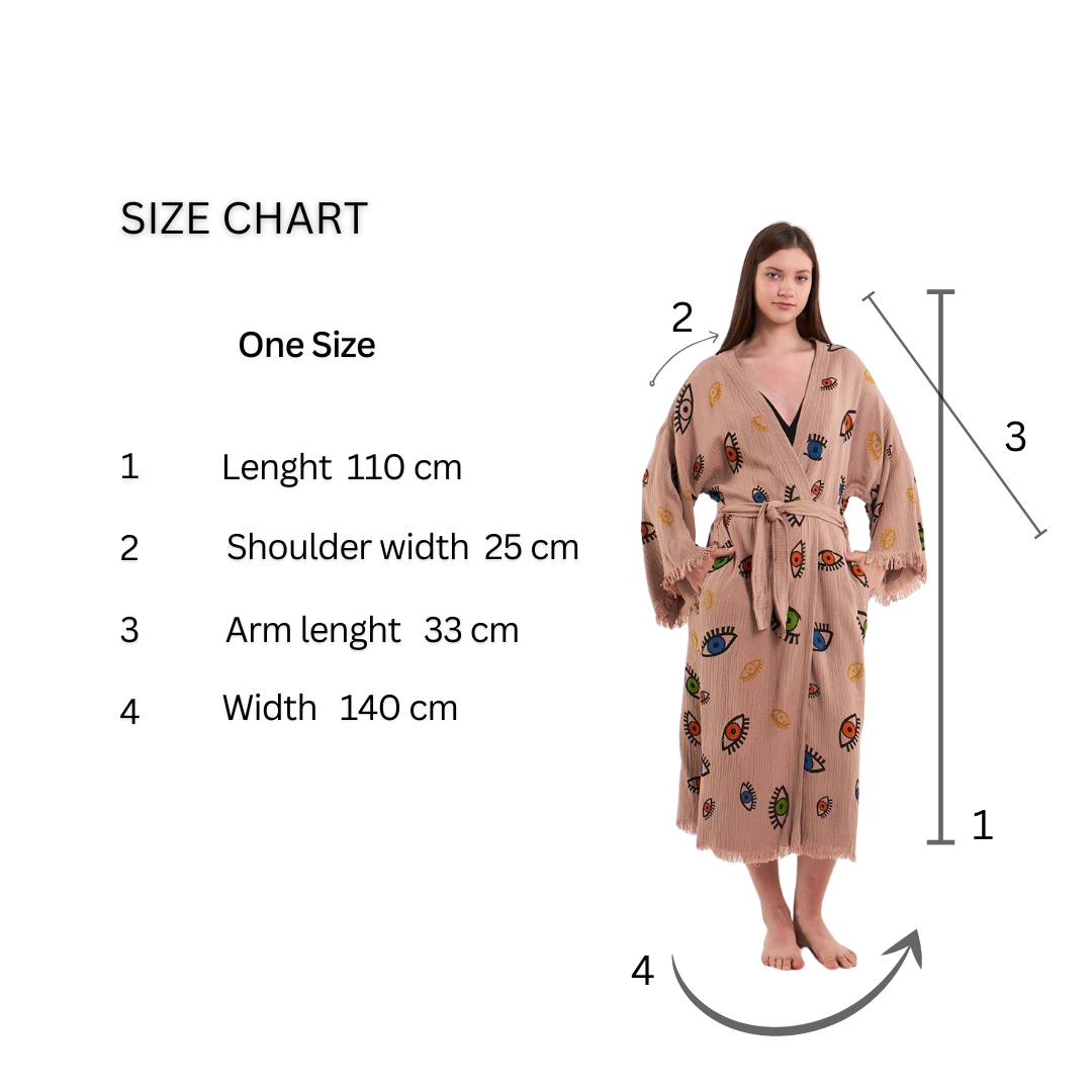Evil Eye Bathrobe-Shawl Neck-Light Brown