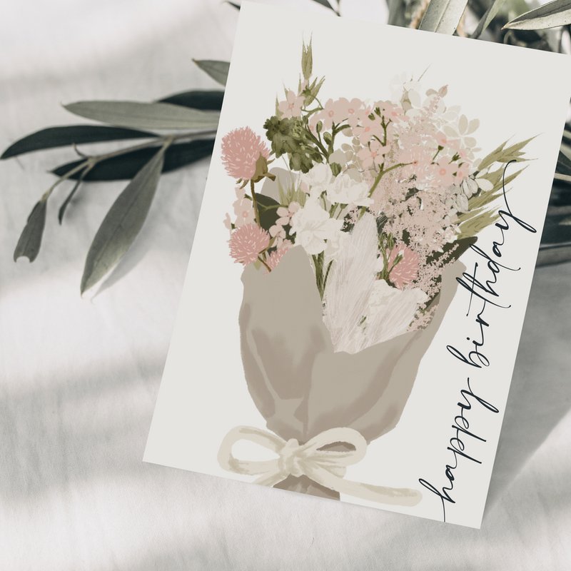 Birthday card 'happy birthday' with pink bouquet