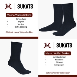 Sukats® 4 of 8 Paar Merino Wol Sokken met badstofzool | Wollen Sokken | Naadloos | Zwart of Navy Blue | Meerdere maten