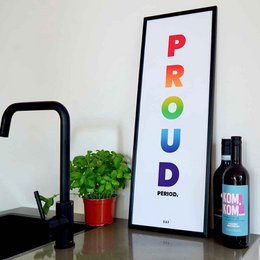Colorful LGBTI+ pride poster, 25x70cm in size, suitable for home or office decor.
