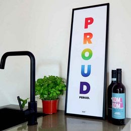 Colorful LGBTI+ pride poster, 25x70cm in size, suitable for home or office decor.