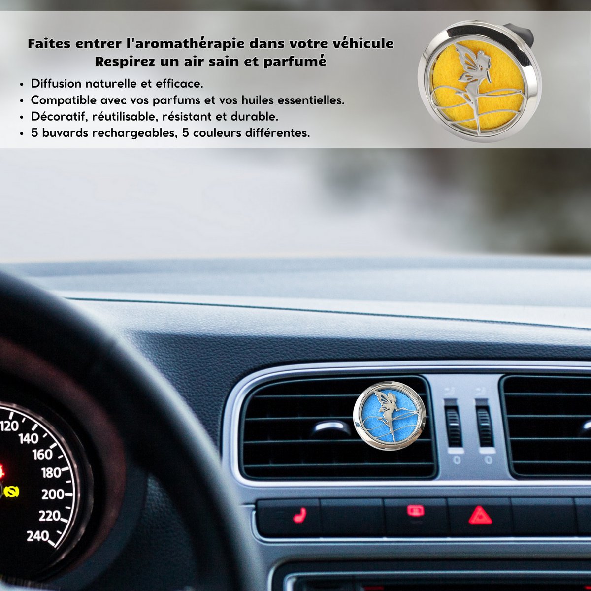 Car Diffuser Clip'Arôme - Angel - Stainless Steel with Blotters - Decorative Aromatherapy Accessory - Gift Idea