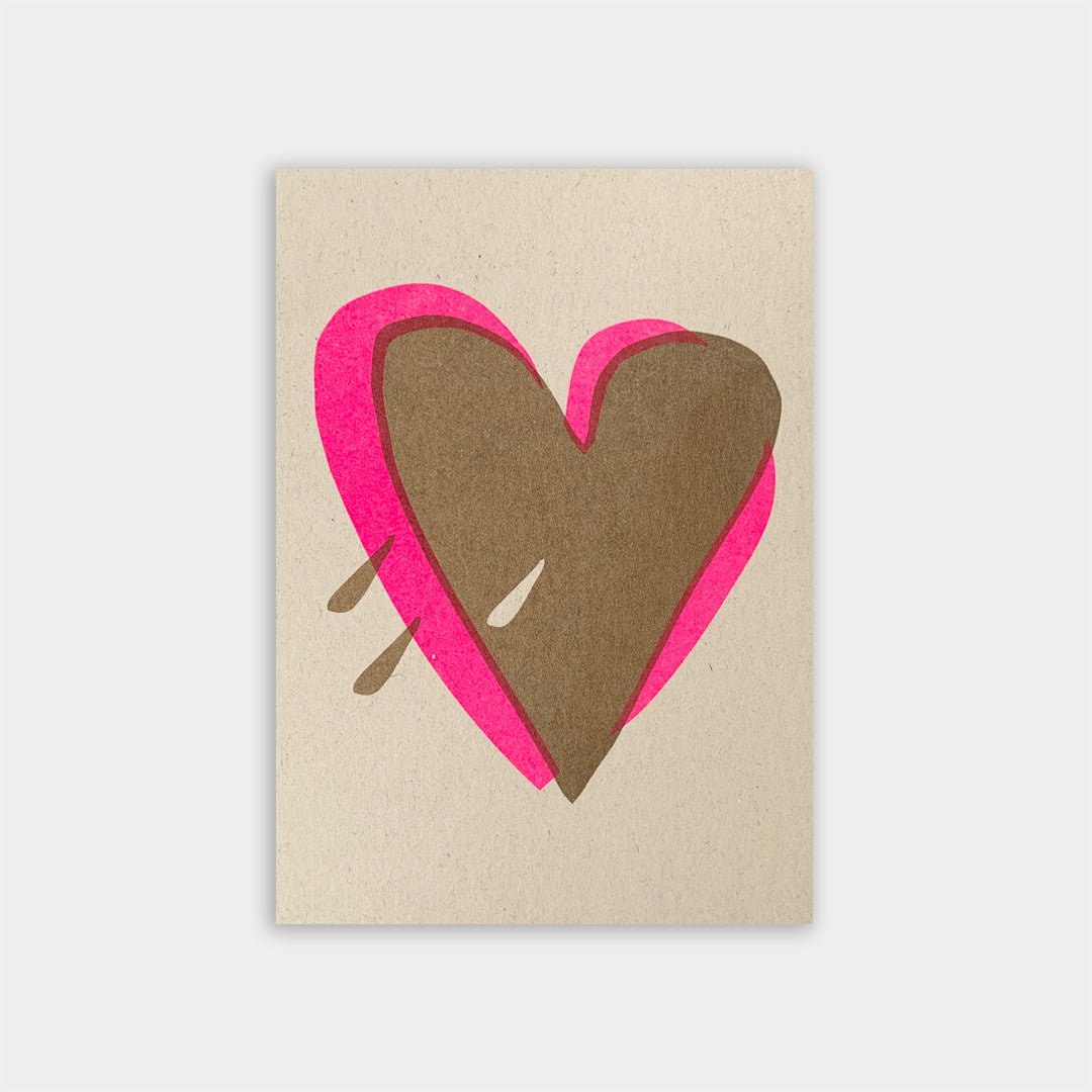 Postcard / heart with drops / risography