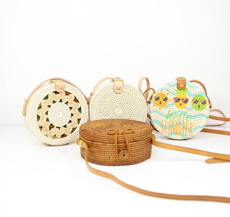 Pulau - Bali Bali White Kids - Bolsa de ratán redonda pequeña para niños 15 cm