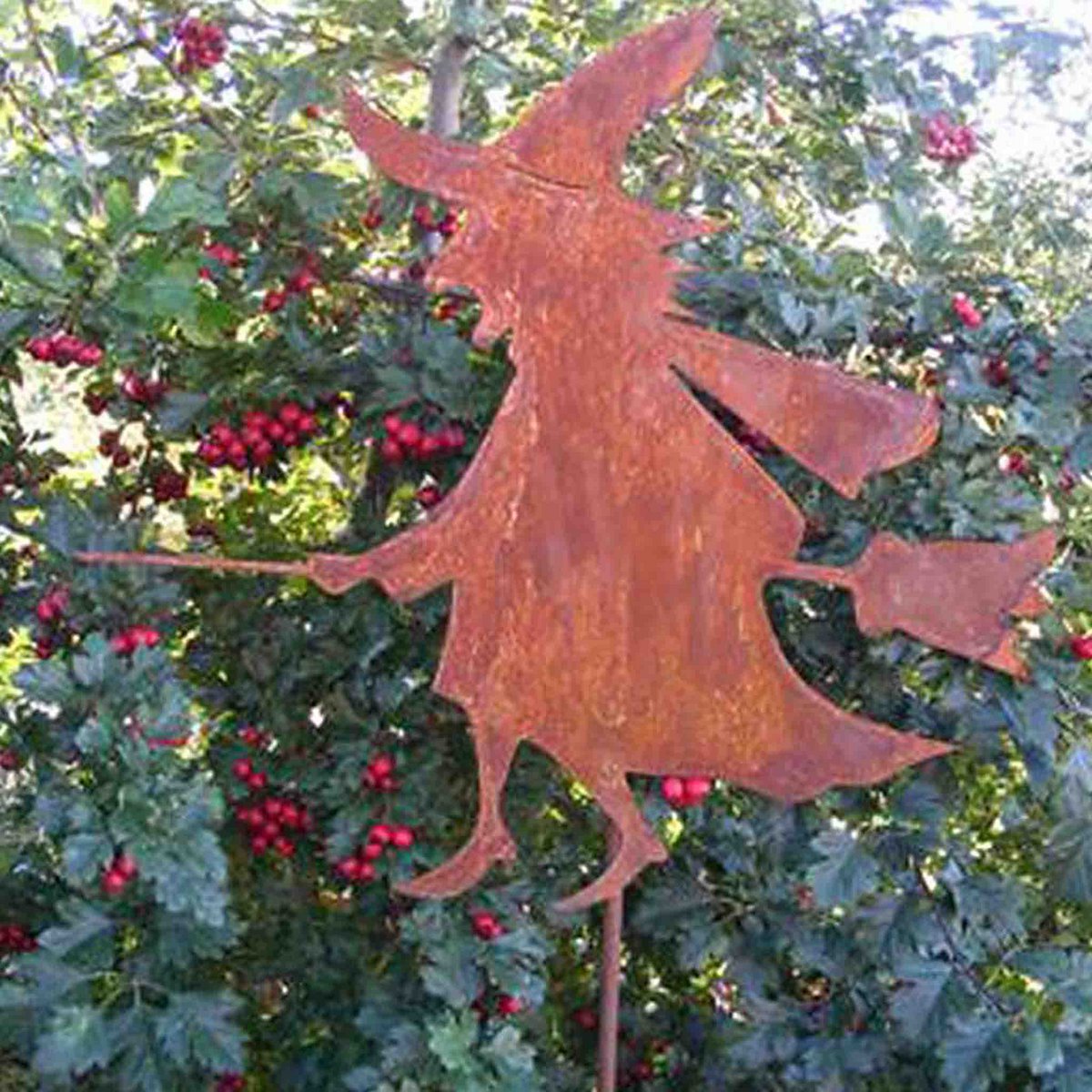 Rusty metal decorative witch | on stick and for hanging | Metal Halloween decoration