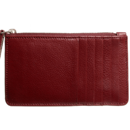 Portafoglio 5 carte di credito in pelle martellata con cerniera bordeaux