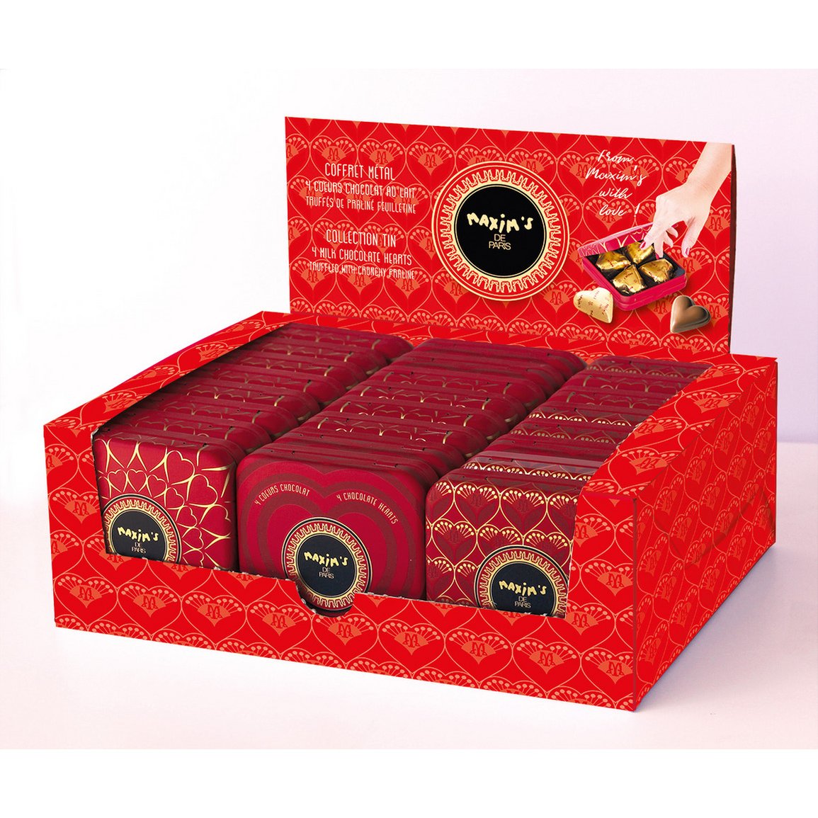 Display van 24 dozen • 3 verschillende ontwerpen, d.w.z. 3 x 8 dozen van elk model