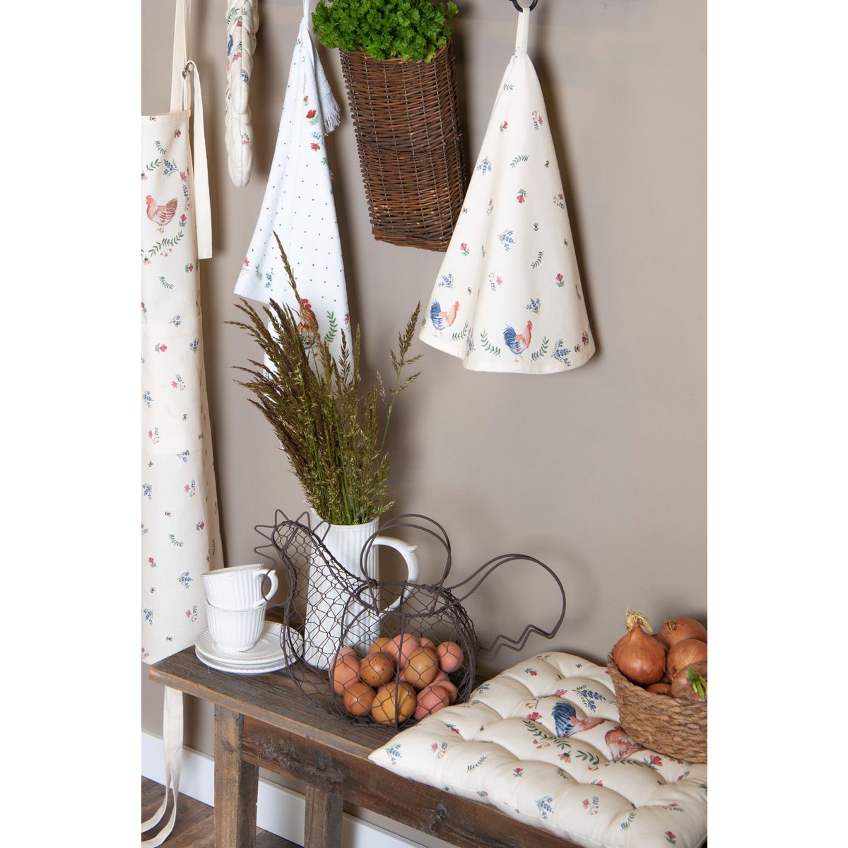 Keukenschort 70x85 cm Beige Blauw Katoen Kip en Haan BBQ Schort
