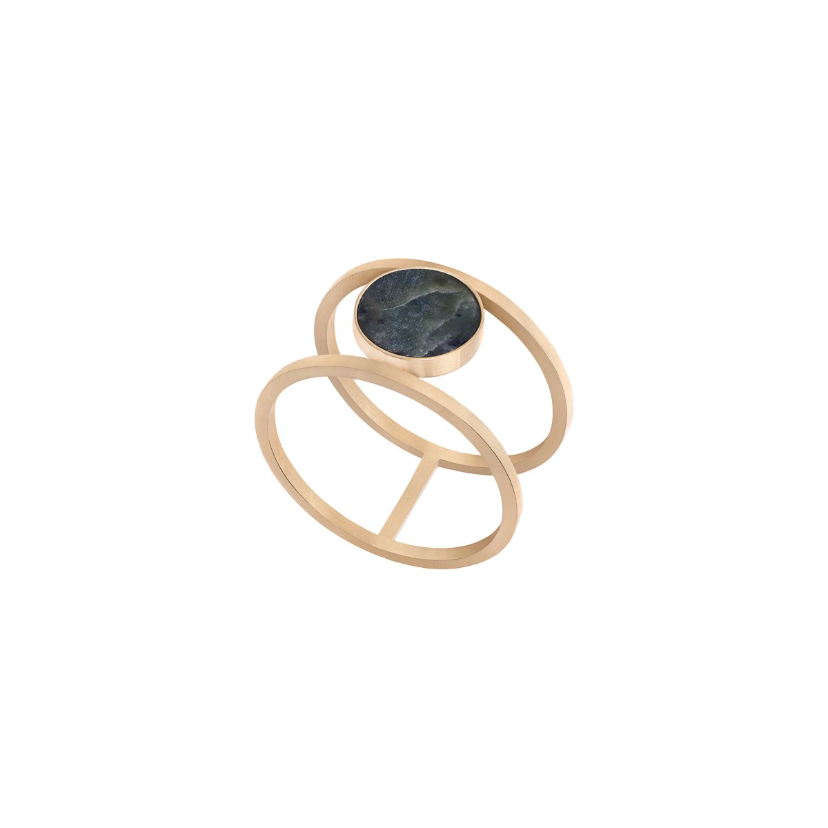 Statement double ring with green stone nephrite