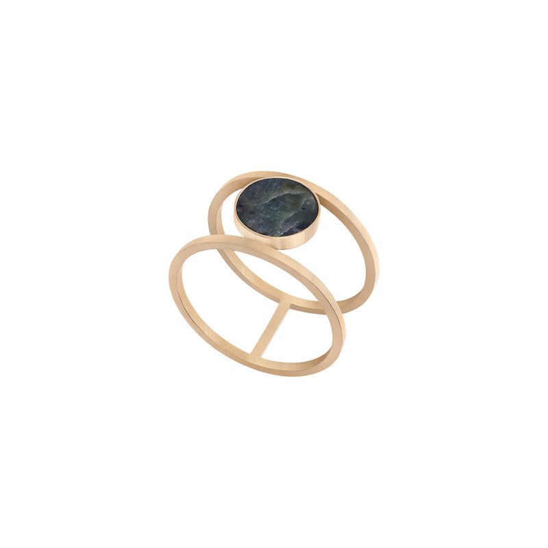 Statement double ring with green stone nephrite