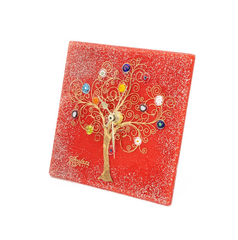 Reloj de mesa cuadrada en vidrio de Murano, idea de regalo, favores, decoración dorada de la vida