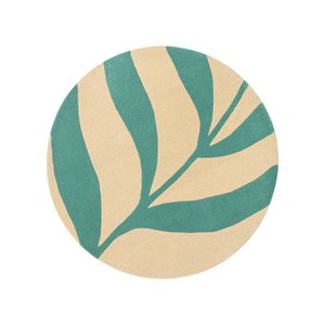 Wool Rug Round 120 cm Leaf Yellow Green