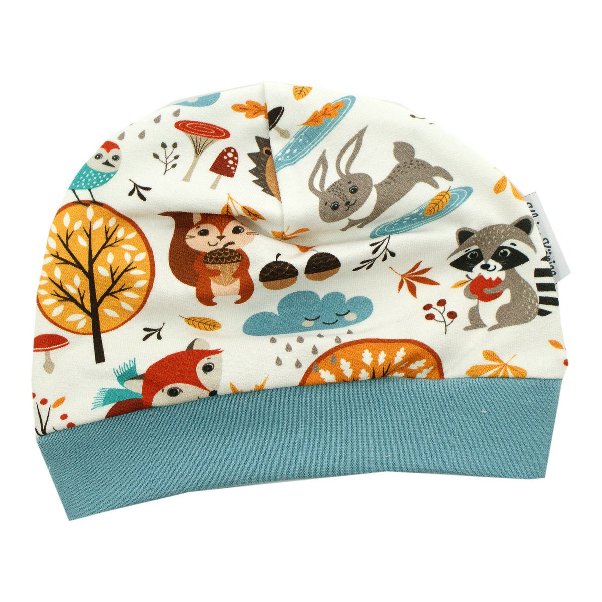 Bonnet bébé unisexe animaux de la forêt Cosy Forest, bleu fumé