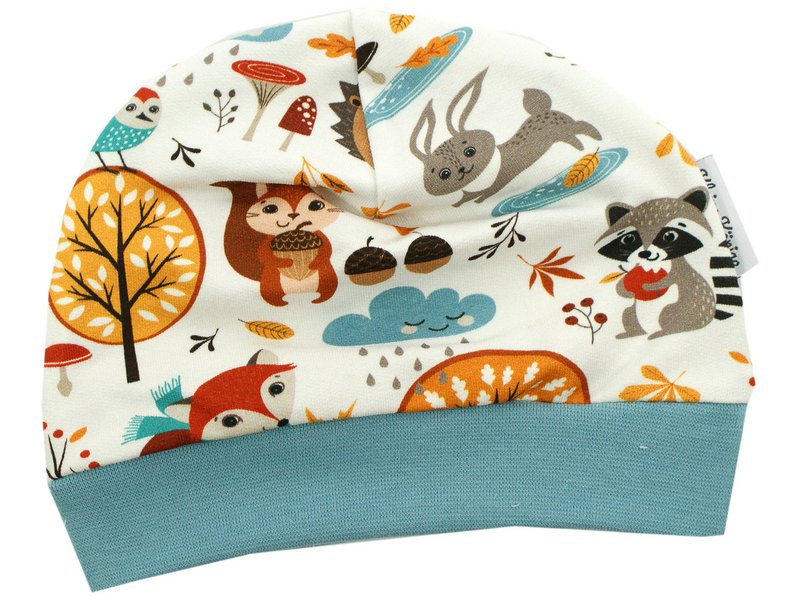 Babymutsje unisex bosdieren Cosy Forest, smoky blue