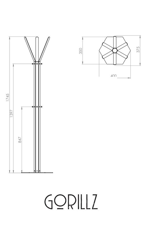 Gorillz Molto - Industriel - Stående knagerække - 14 knagerækker - Sort - Metal