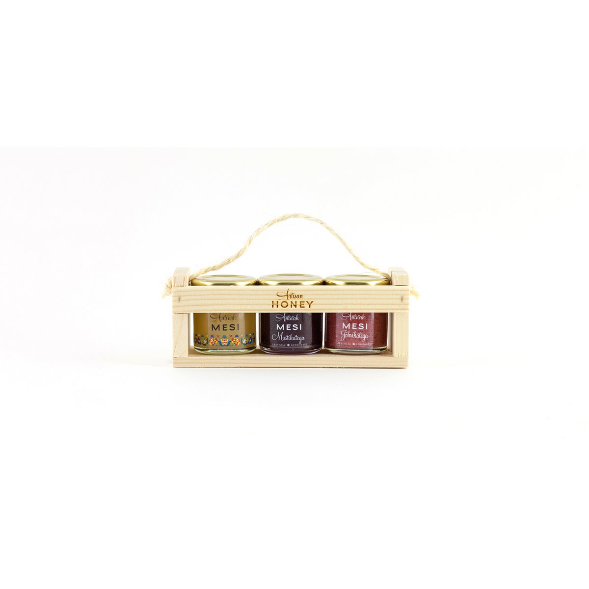 3x50 g package: blossom honey, honey with blueberries, honey with cranberries