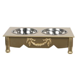 Food bowl dog 2x500 ml gold -colored wood food bowl cat
