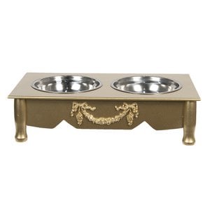 Food bowl dog 2x500 ml gold -colored wood food bowl cat