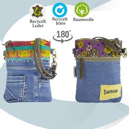Sunsa small women's sustainable shoulder bag. Shoulder bag made from recycled jeans & canvas (canvas). Handbag vintage retro style. Crossbody bag for women.
