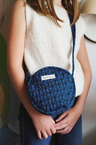 Small round kids bag - Blue Flower