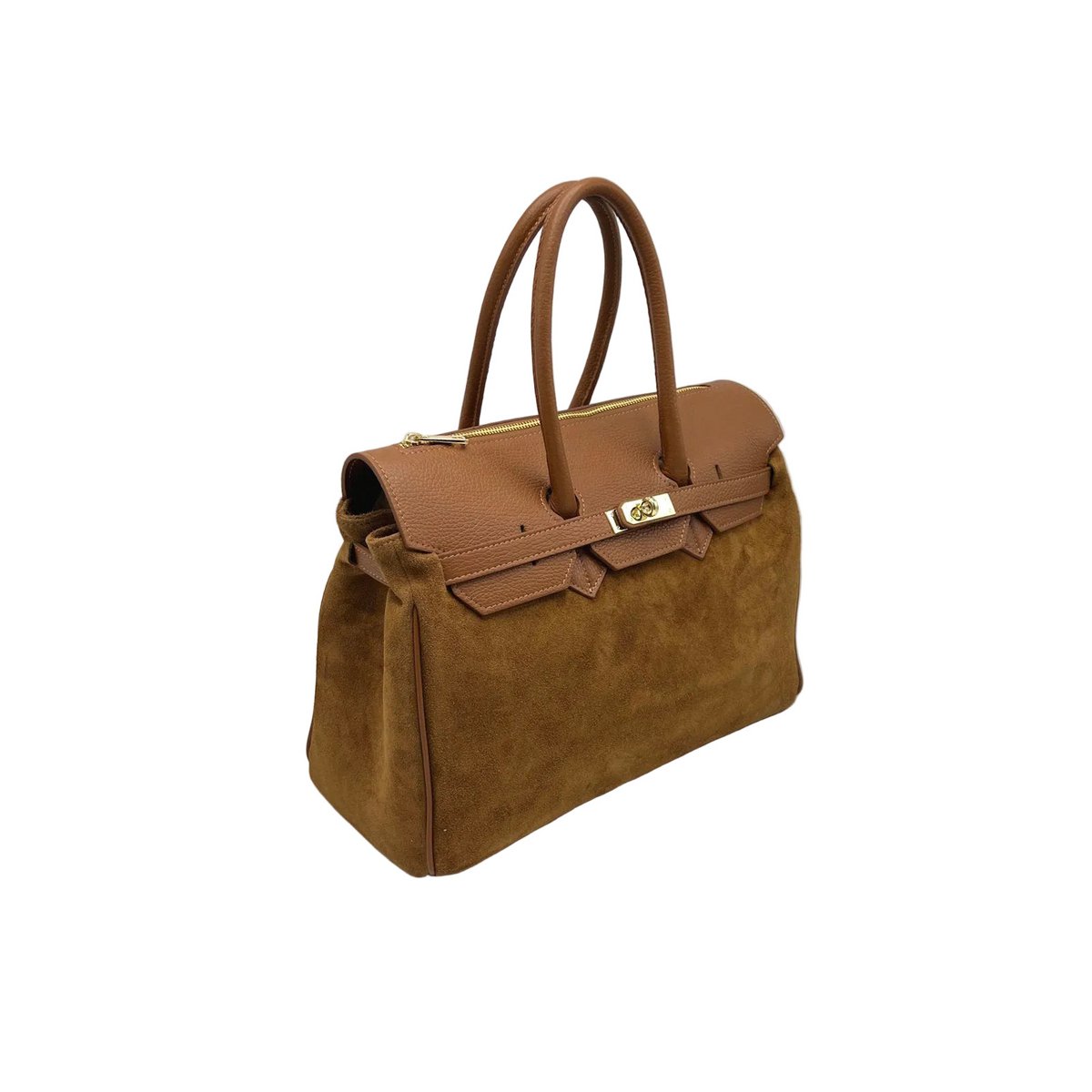 Bolso de mano en ante y piel auténtica, tamaño grande, Made in Italy, art. 112755