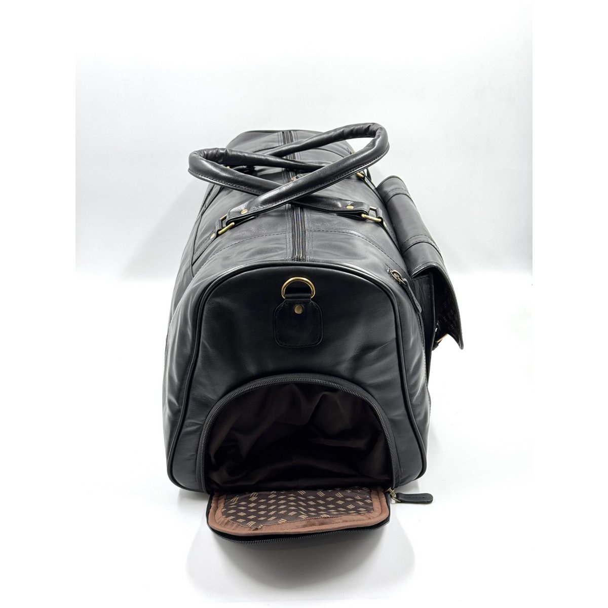 Borsa da viaggio in pelle marocchina nera fatta a mano - Borsone artigianale "Obsidian" a 6 tasche con scomparto per scarpe dedicato