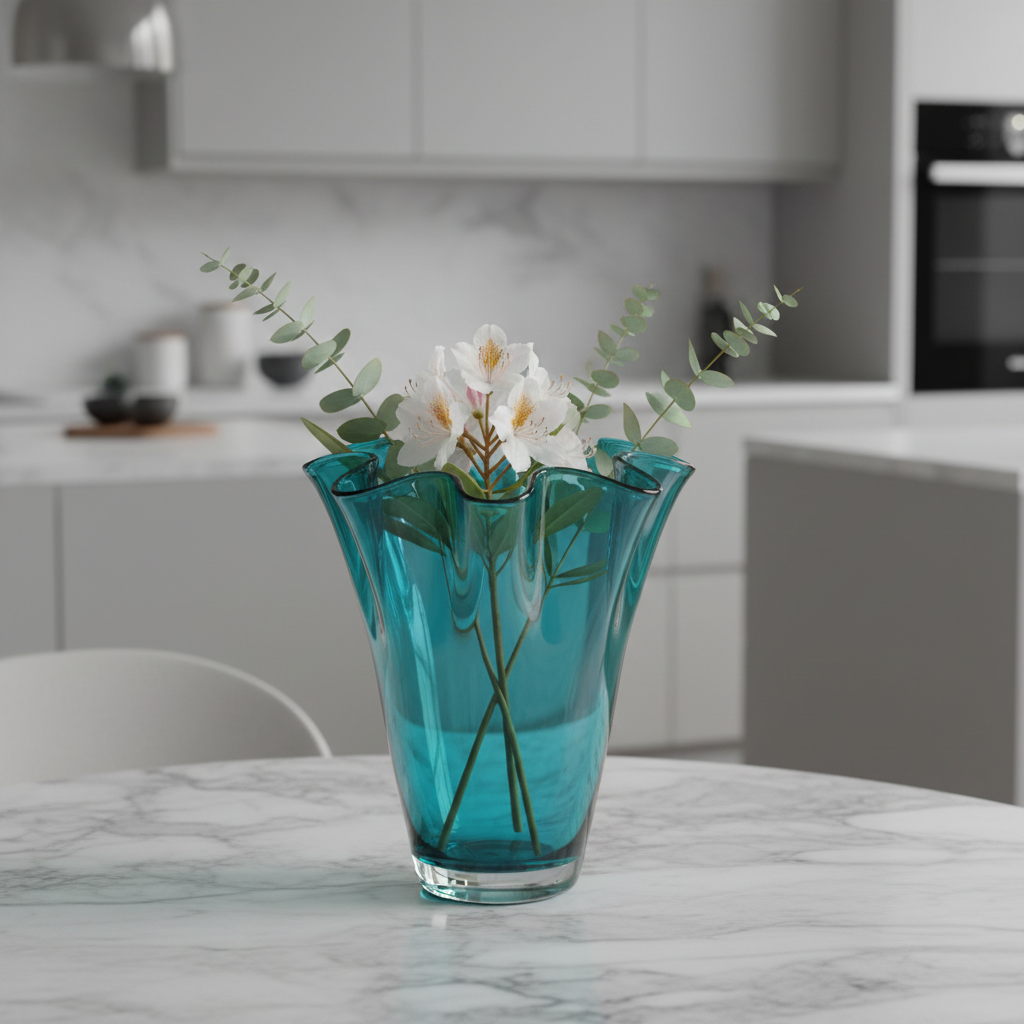 Vaso in vetro ondulato turchese da tavolo vaso in vetro verde 21 x 21 x 30 cm