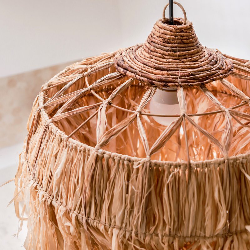Raffia lampe med lange frynser | Lampeskærm | Pendel KAWI (2 størrelser)