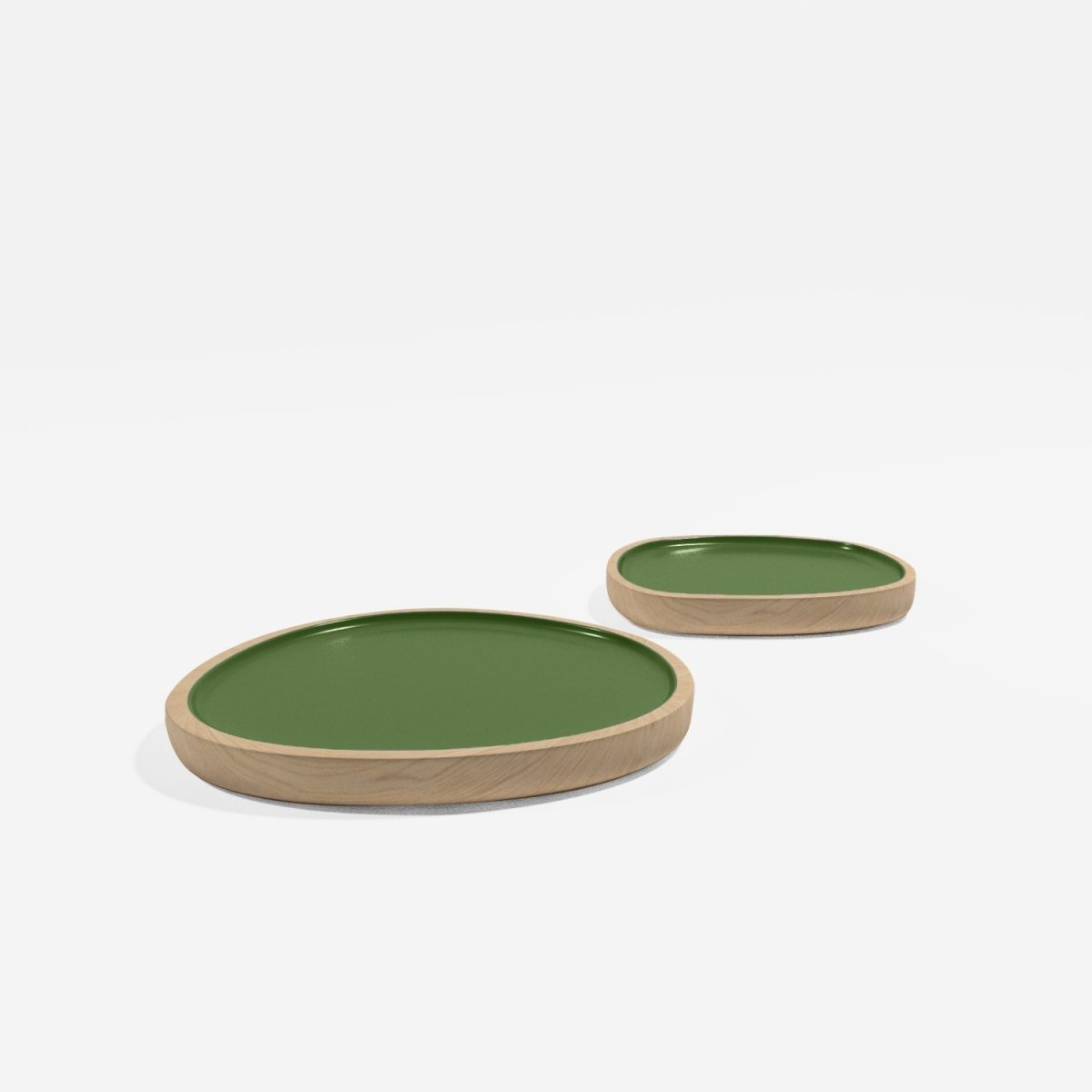 Juego de 2 bandejas Treviso, en madera y pintura cerámica verde caqui