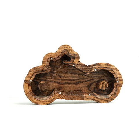 Houten piggy bank motorfiets (m/l, 3 kleuren)
