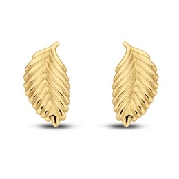 14K yellow gold leaf-shaped earstuds, 7x3mm in size.