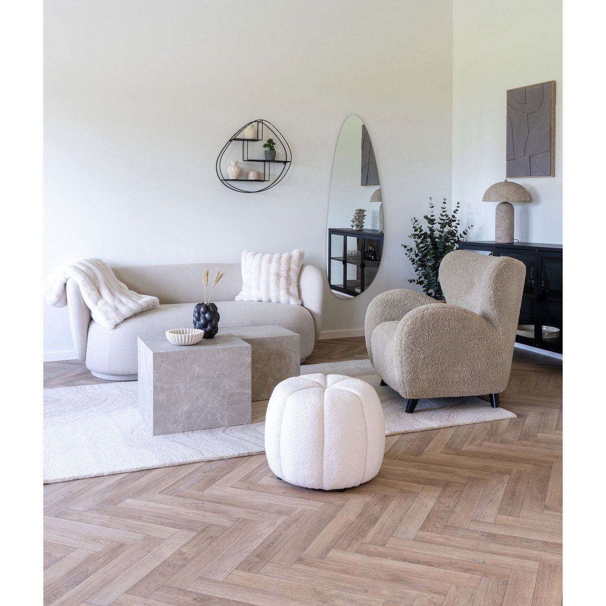 Praagse salontafelset - Beige, marmerlook, MDF, decorpapier, set van 2