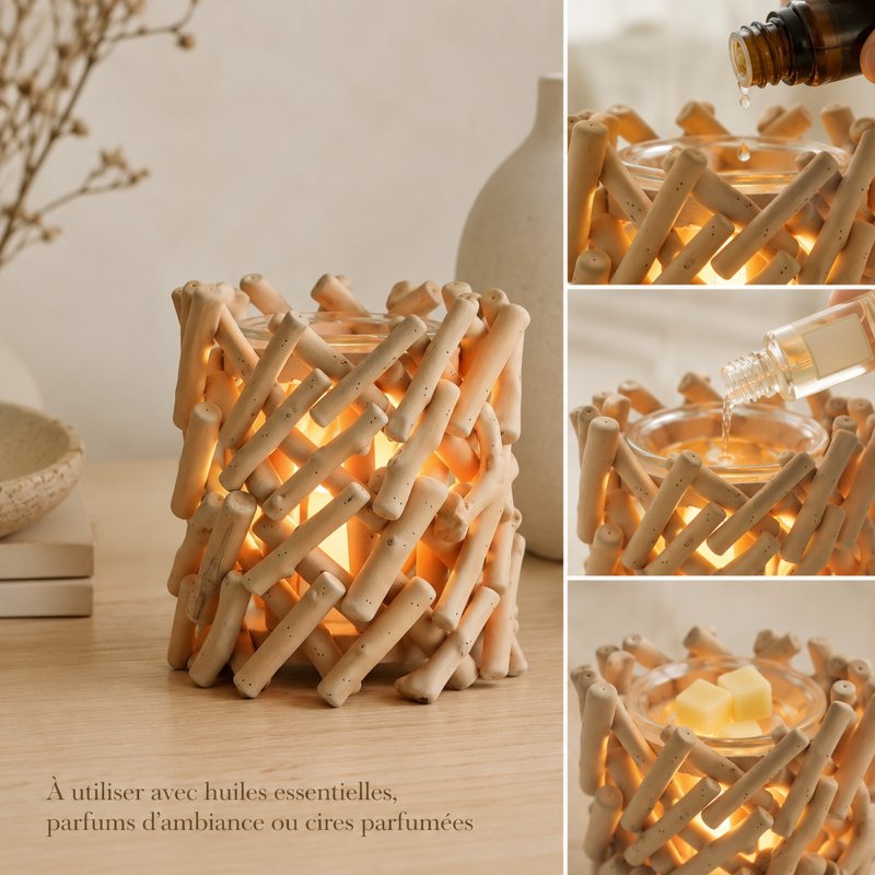 Soft Heat Diffuser – Calorya n°7 – Real Wood and Glass – Scents, Scented Waxes and Essential Oils – Decorative and Warm