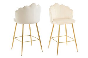 Set of 2 shell design bar stools in beige velvet