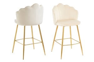 Set of 2 shell design bar stools in beige velvet